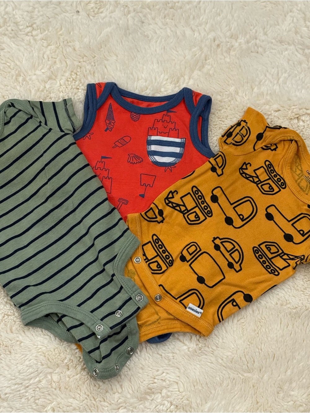 Carter's Baby Bodysuit 3-Pack in Green Stripe, Red and Mustard